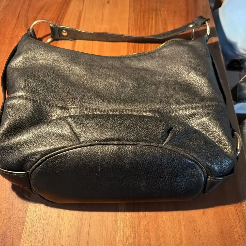 Michael Kors Fulton Leather Hobo Shoulder Bag Black Inside MK logo Flap